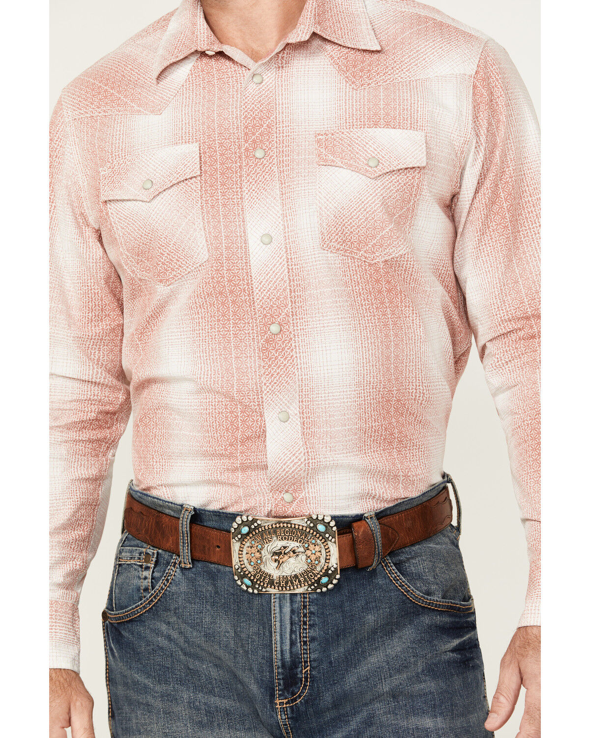 Image #3 - Wrangler Retro Men's Plaid Print Long Snap Western Shirt, Brick Red, hi-res