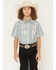 Image #1 - Cody James Boys' Heath Southwestern Striped Short Sleeve Snap Western Shirt, Blue, hi-res