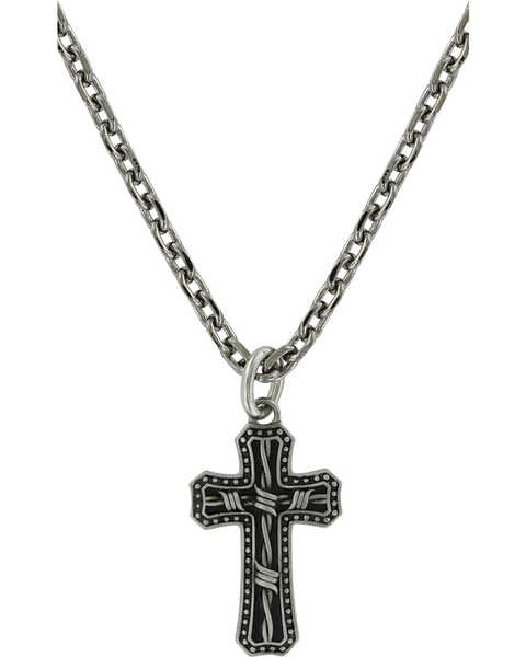 Image #1 - Montana Silversmiths Men's Barbed Wire Cross Necklace , Silver, hi-res