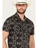 Rock & Roll Denim Men's Southwestern Print Stretch Short Sleeve Pearl Snap Western Shirt, Charcoal, hi-res