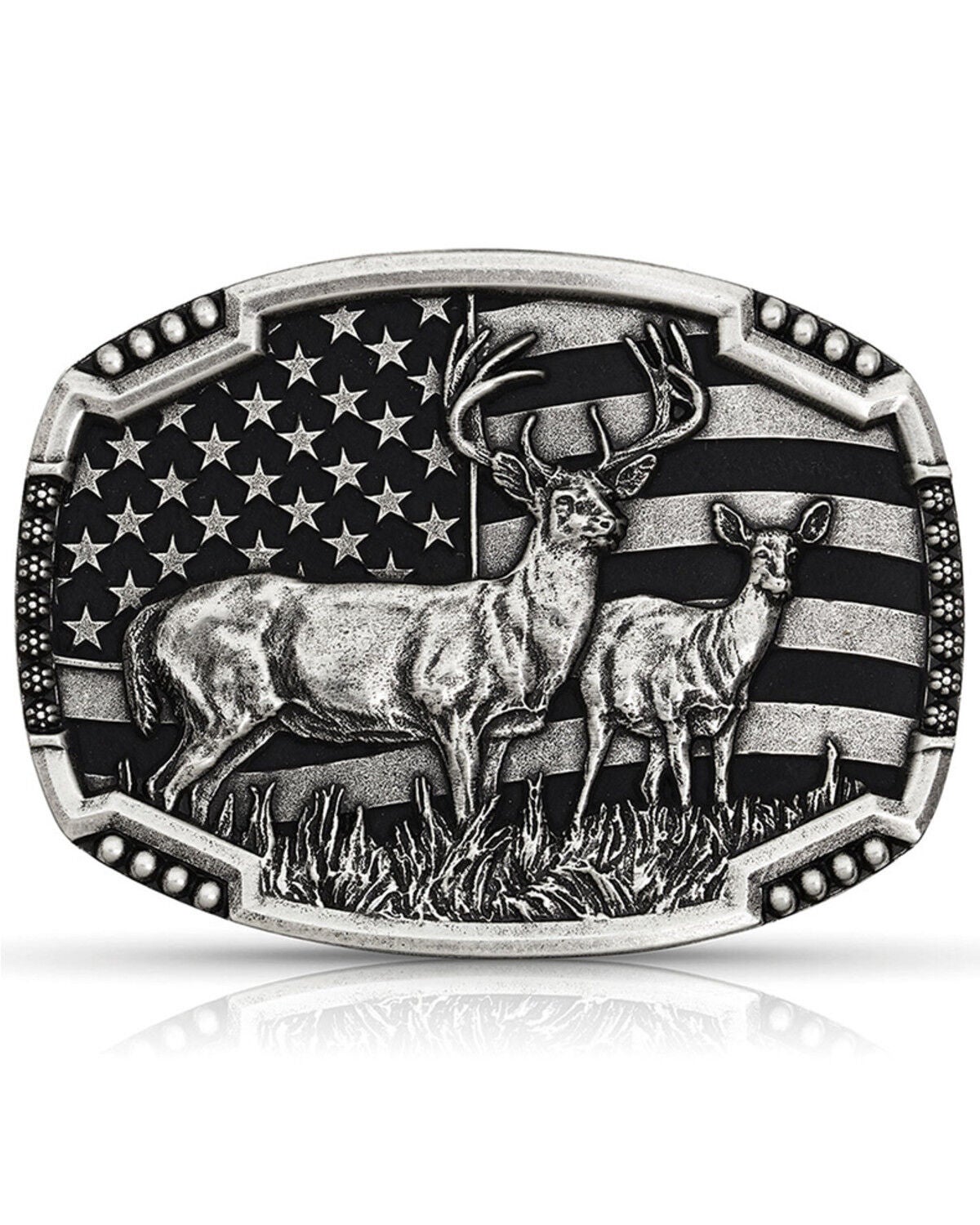Montana Silversmiths Men's Matched Pair Deer Belt Buckle, Silver, hi-res