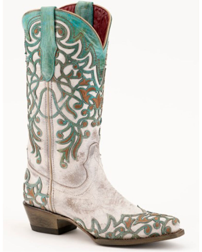 Ferrini Women's Ivy Vintage Embroidered Western Boots - Snip Toe, White, hi-res
