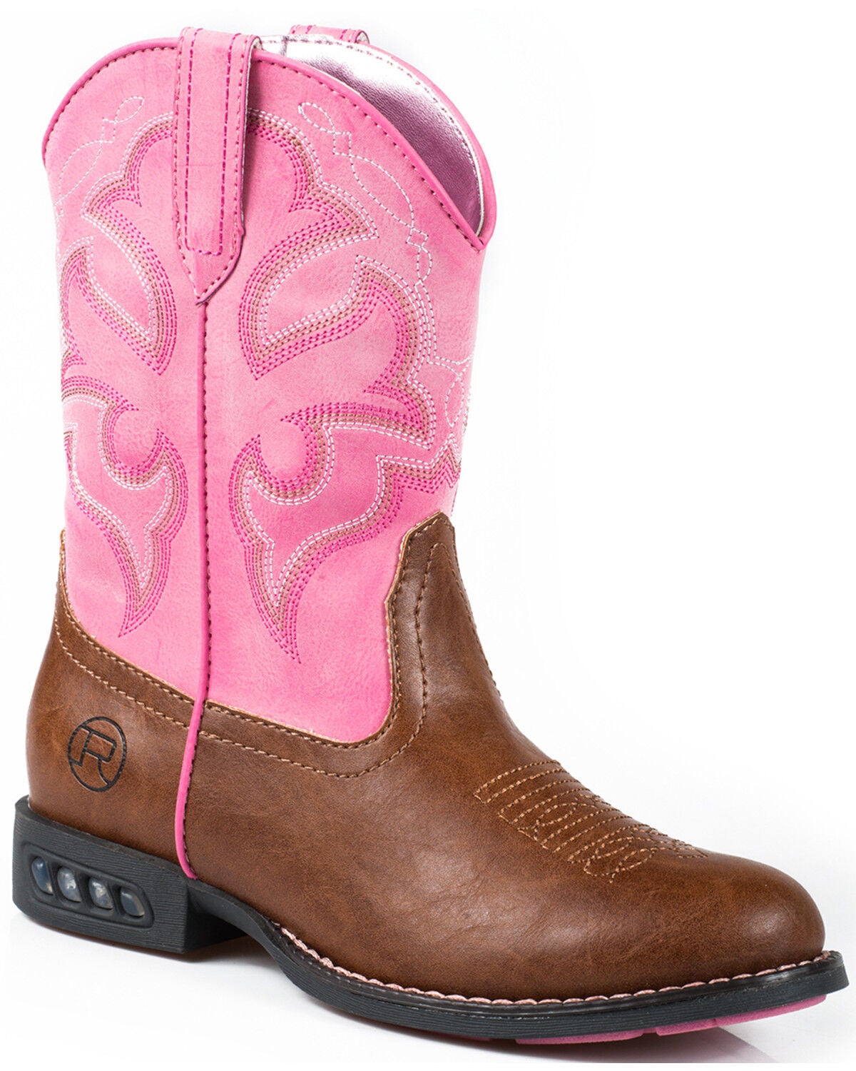 Roper Little Girls' Light-Up Western Boots - Round Toe, Tan, hi-res
