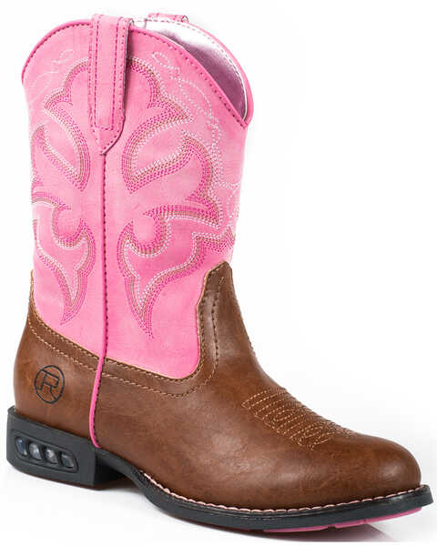 Image #1 - Roper Little Girls' Light-Up Western Boots - Round Toe  , Tan, hi-res