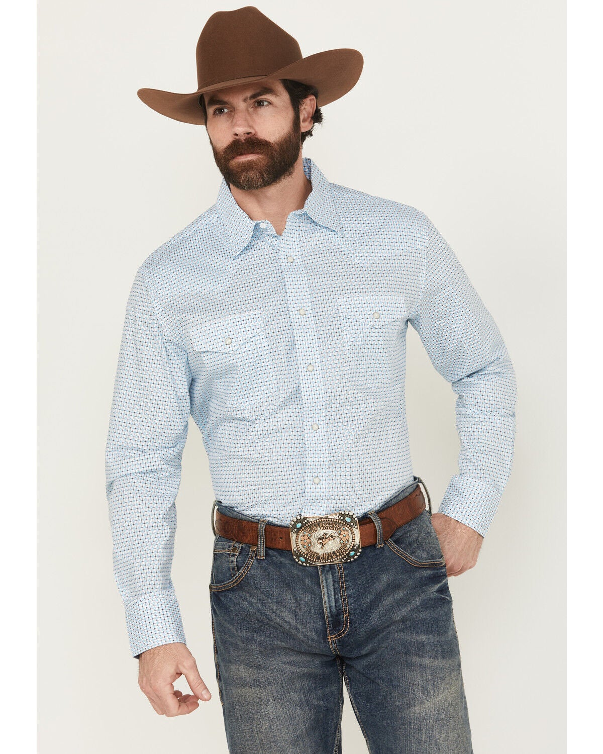 Wrangler Men's 20X Geo Print Long Sleeve Snap Stretch Western Shirt - Tall, White, hi-res