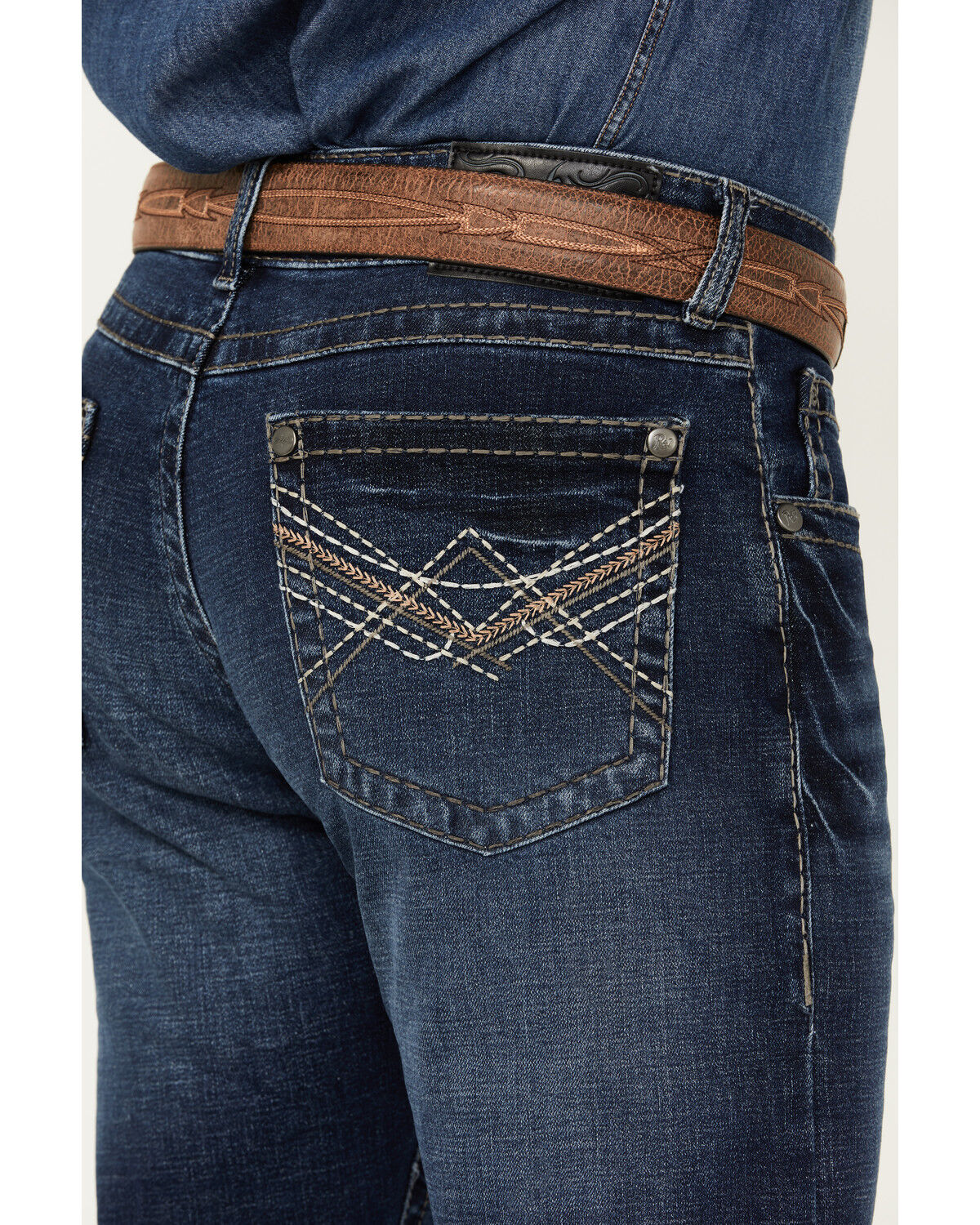 Image #4 - Rock 47 by Wrangler Men's Cowboy Kiss Dark Wash Slim Straight Stretch Denim Jeans, Dark Wash, hi-res