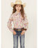 Image #1 - Cowgirl Hardware Girls' Floral Print Long Sleeve Rhinestone Snap Stretch Western Shirt, Pink, hi-res