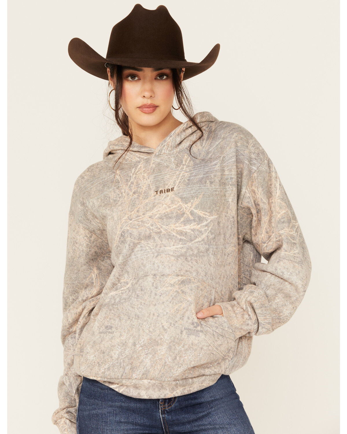 Image #1 - Tribe Kelley Women's Camo Down Yonder Mossy Oak Camo Print Hoodie, Green, hi-res