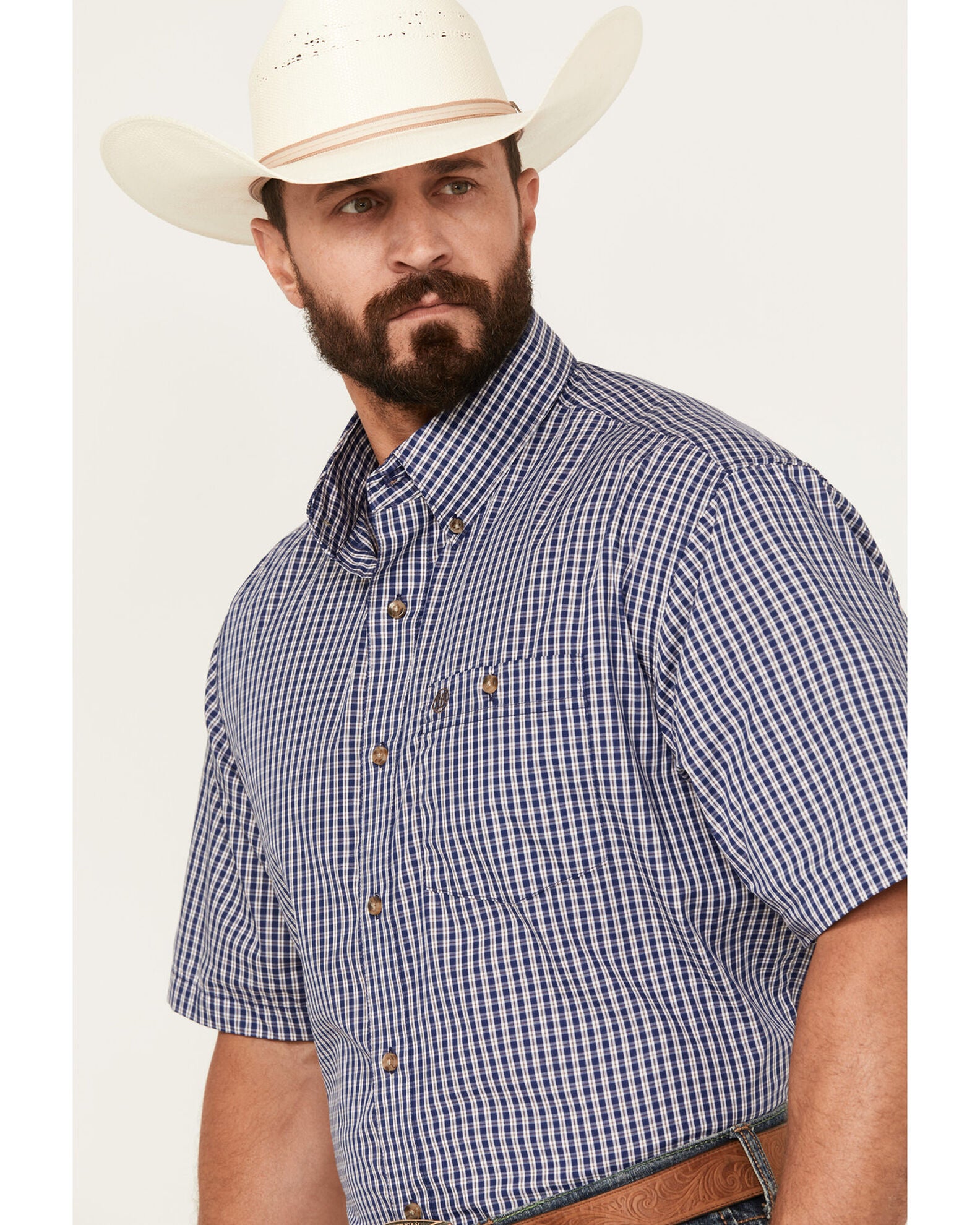 Product Name Wrangler Men's Classic Plaid Print Short Sleeve Button