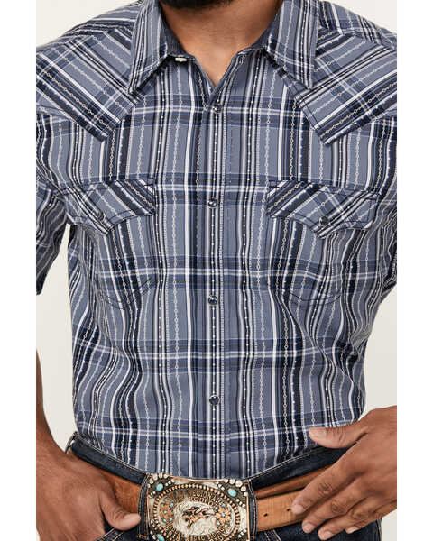 Image #3 - Cody James Men's Blue Lights Plaid Print Short Sleeve Snap Western Shirt , Light Blue, hi-res