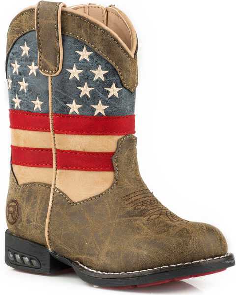 Roper Toddler Boys' Patriot Western Boots - Round Toe, Brown, hi-res
