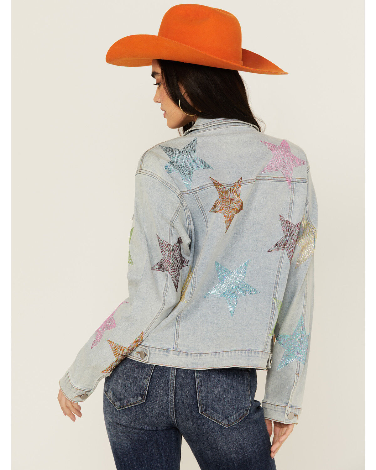 Image #4 - Blue B Women's Light Wash Rhinestone Embellished Denim Jacket, Light Wash, hi-res