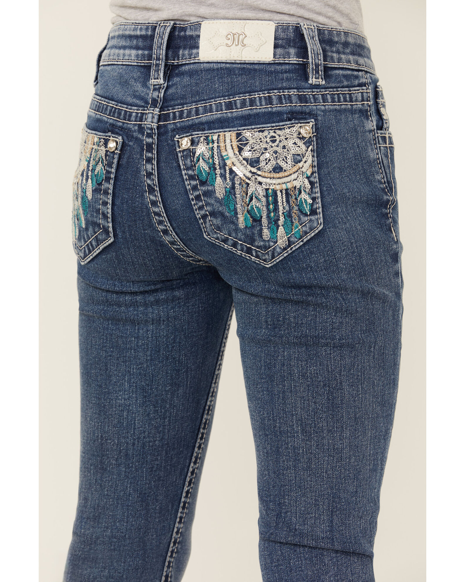 Image #2 - Miss Me Girls' Dark Wash Dreamcatcher Bootcut Stretch Denim Jeans, Blue, hi-res