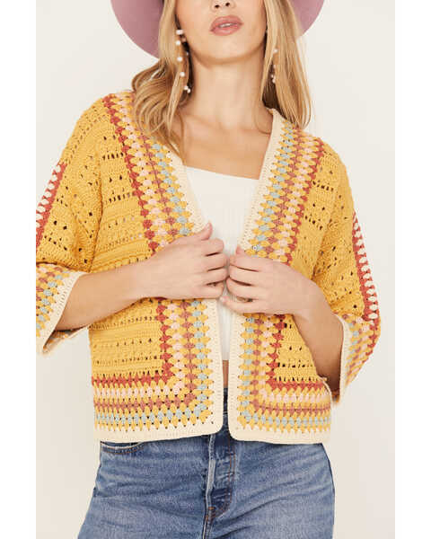 Driftwood Women's Caroline Crochet Cardigan , Yellow, hi-res
