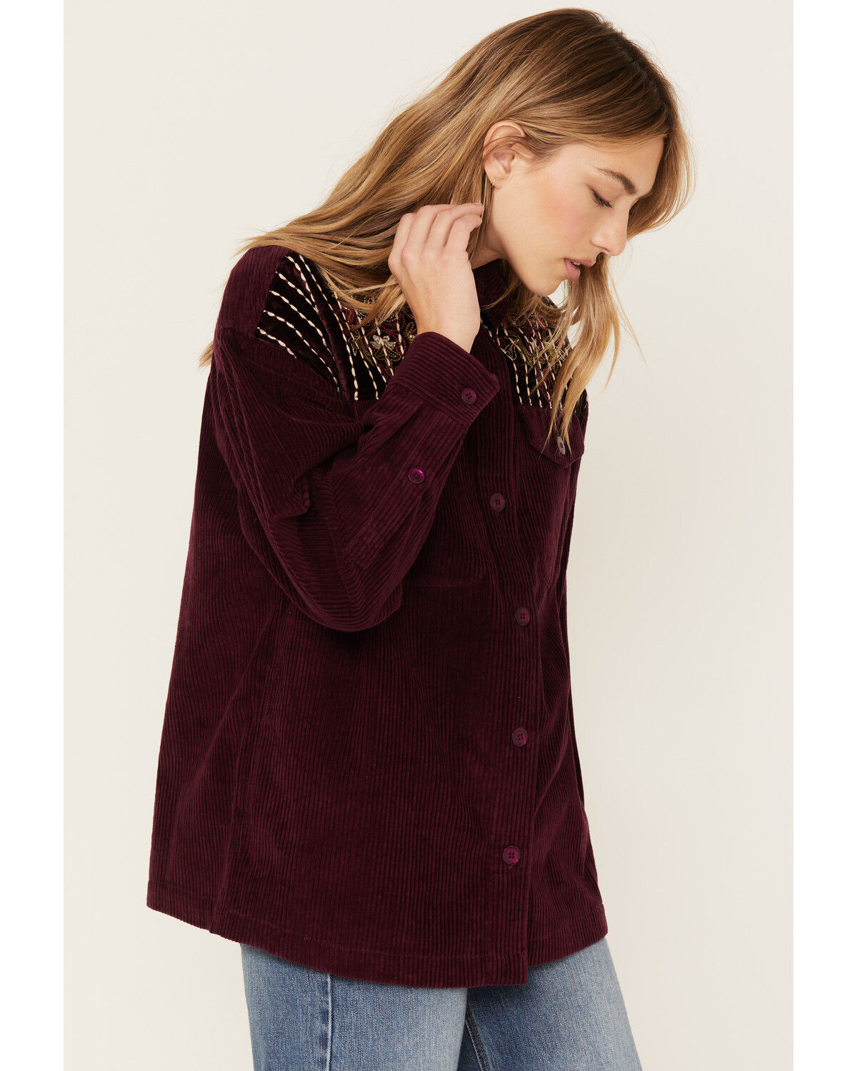 Image #3 - Cleo + Wolf Women's Embroidered Velvet Shacket, Grape, hi-res