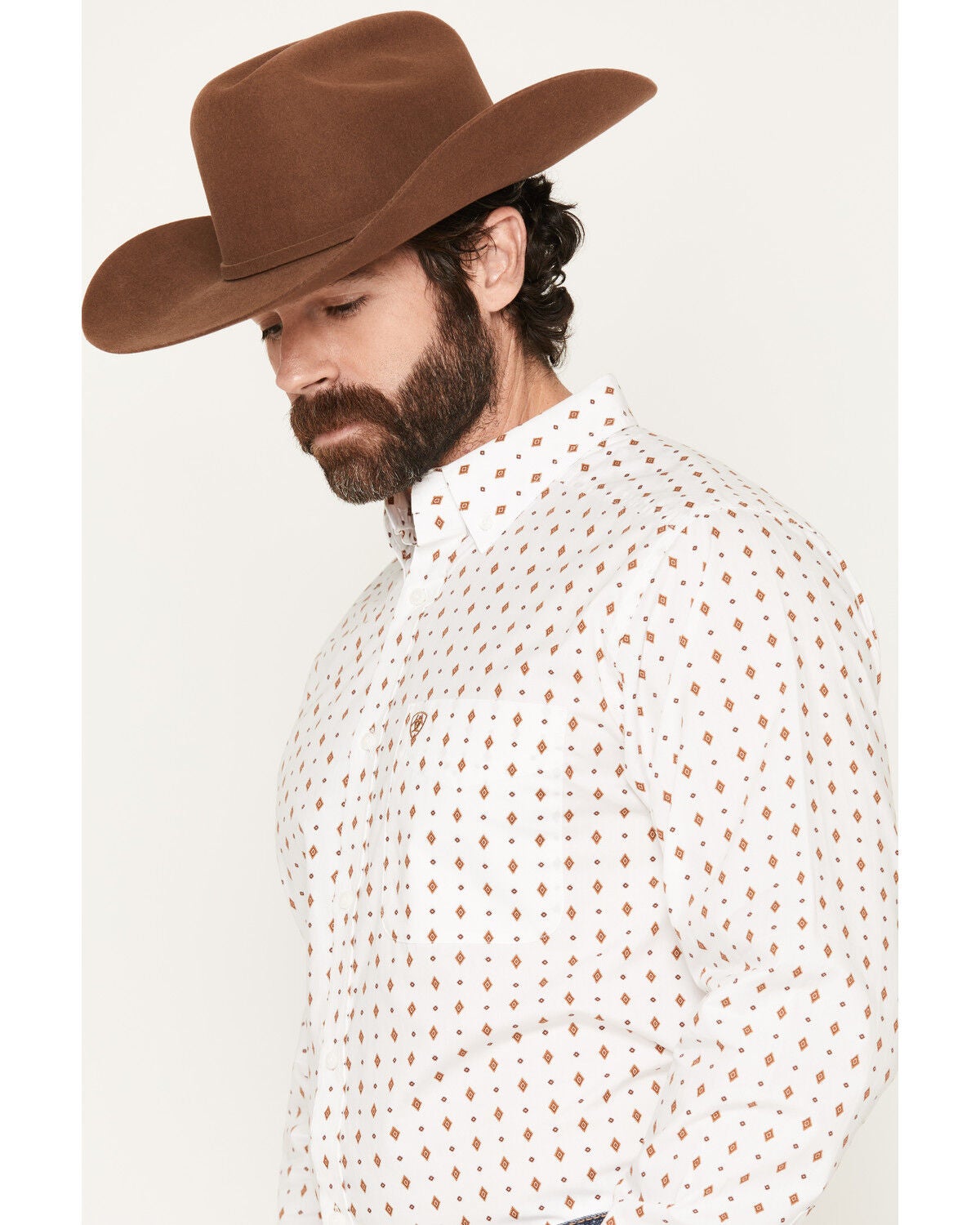Image #2 - Ariat Men's Pauly Geo Print Long Sleeve Button-Down Western Shirt, White, hi-res