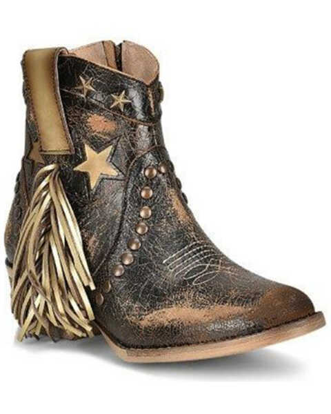 Circle G by Corral Women's Fringe And Stars Western Booties - Pointed Toe, Beige/khaki, hi-res