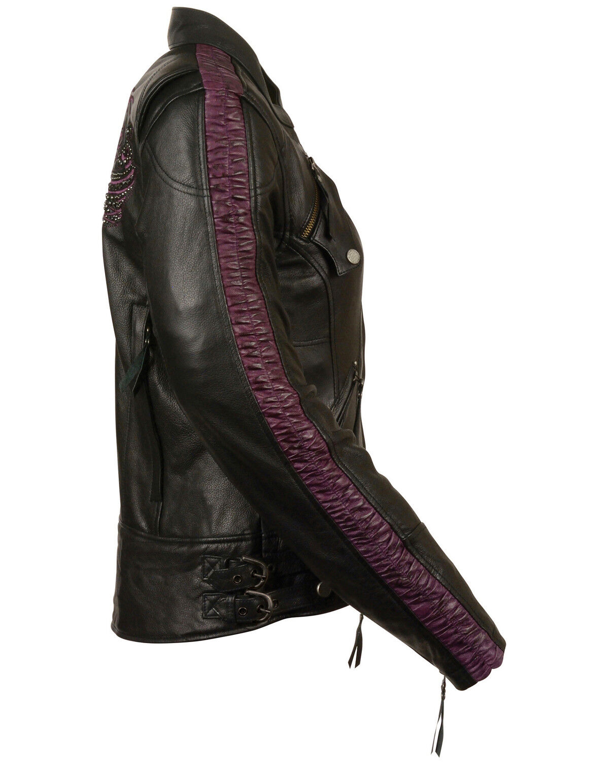 Image #2 - Milwaukee Leather Women's Concealed Carry Embroidered Phoenix Leather Jacket, Black/purple, hi-res