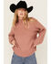 Image #1 - Cleo + Wolf Women's Mock Neck Pullover Cable Knit Sweater, Peach, hi-res