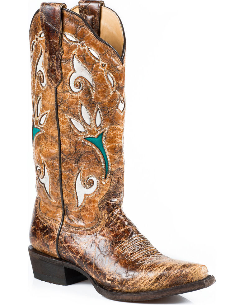 Stetson Tulip Cowgirl Boots - Snip Toe, Brown, hi-res