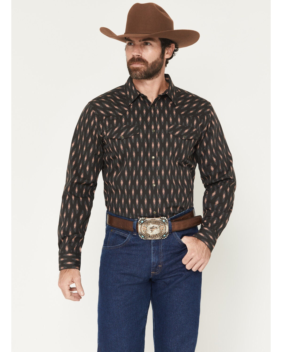 Gibson Trading Co Men's Orbitor Geo Print Long Sleeve Snap Western Shirt, Black, hi-res