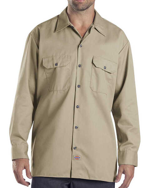 Image #2 - Dickies Men's Solid Twill Long Sleeve Work Shirt - Folded , Khaki, hi-res