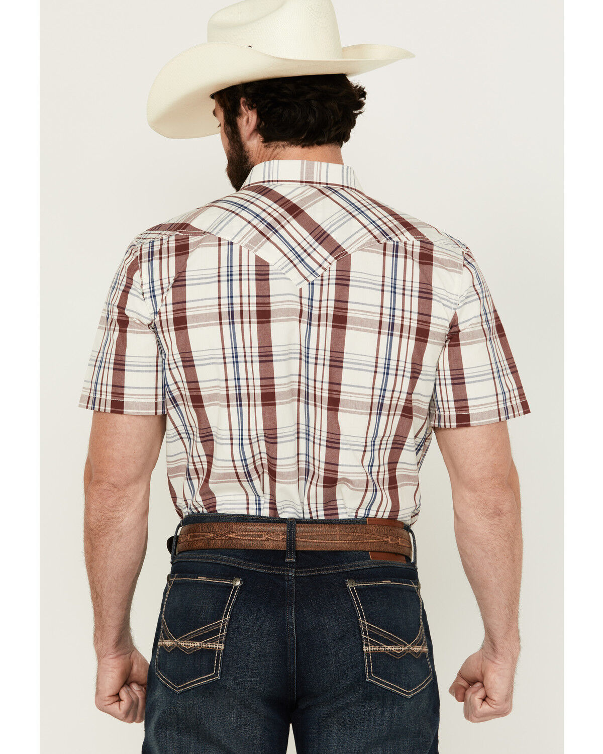 Image #4 - Cody James Men's Festive Plaid Print Short Sleeve Snap Western Shirt, Ivory, hi-res