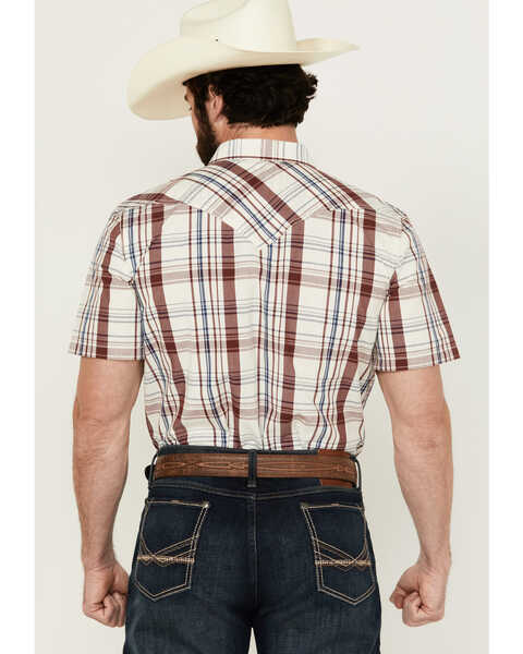 Image #4 - Cody James Men's Festive Plaid Print Short Sleeve Snap Western Shirt , Ivory, hi-res