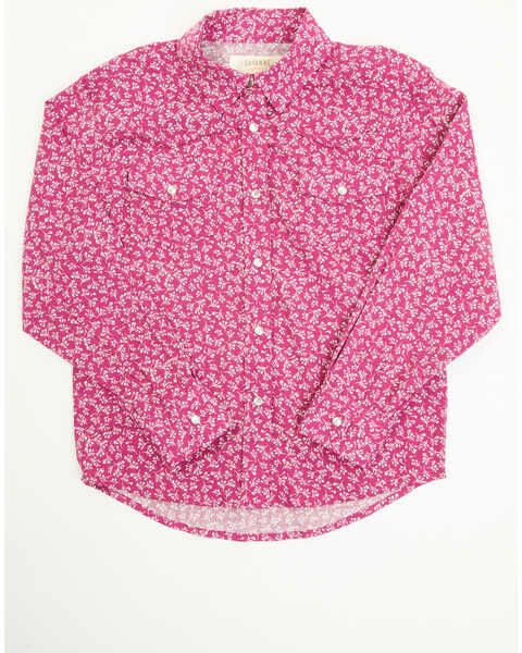 Shyanne Toddler Girls' Ditsy Floral Print Long Sleeve Western Pearl Snap Shirt, Fuchsia, hi-res