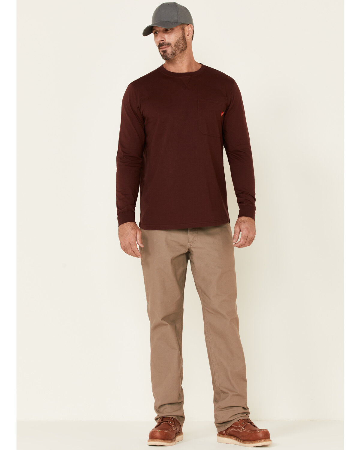 Image #2 - Hawx Men's Dark Red Original Pocket Long Sleeve Work T-Shirt, Dark Red, hi-res