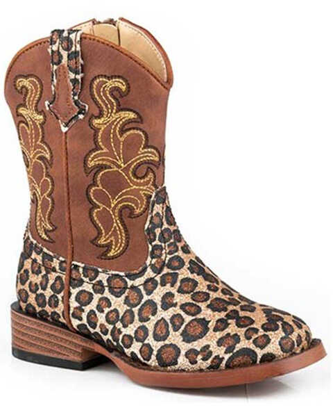Image #1 - Roper Toddler Girls' Glitter Wild Cat Western Boots - Square Toe, Brown, hi-res