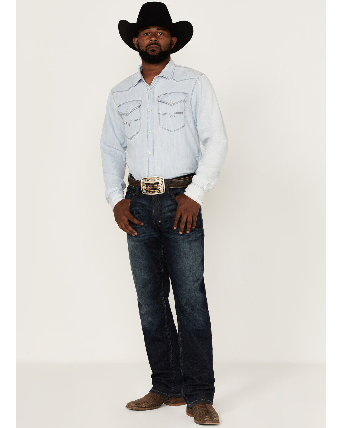 Image #2 - Kimes Ranch Men's Grimes Light Wash Denim Long Sleeve Snap Western Shirt, Light Blue, hi-res