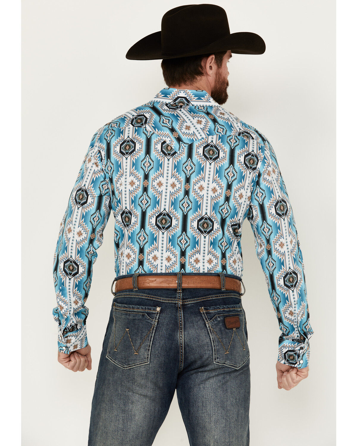 Image #4 - Rock & Roll Denim Men's Southwestern Print Long Sleeve Pearl Snap Stretch Western Shirt, Turquoise, hi-res