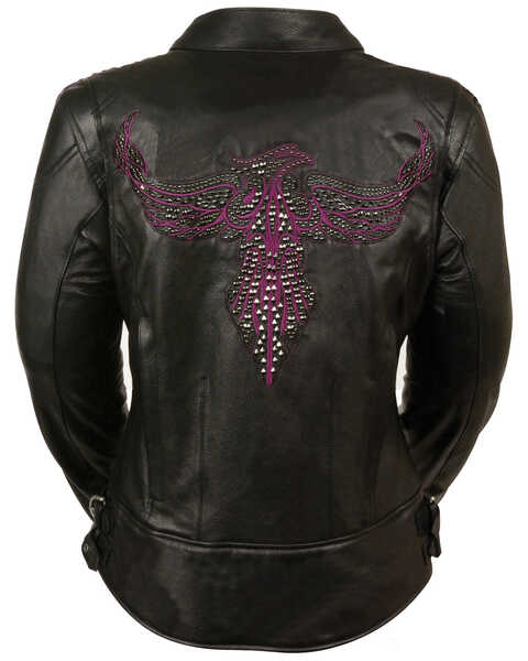Image #3 - Milwaukee Leather Women's Concealed Carry Embroidered Phoenix Leather Jacket - 4X, Black/purple, hi-res