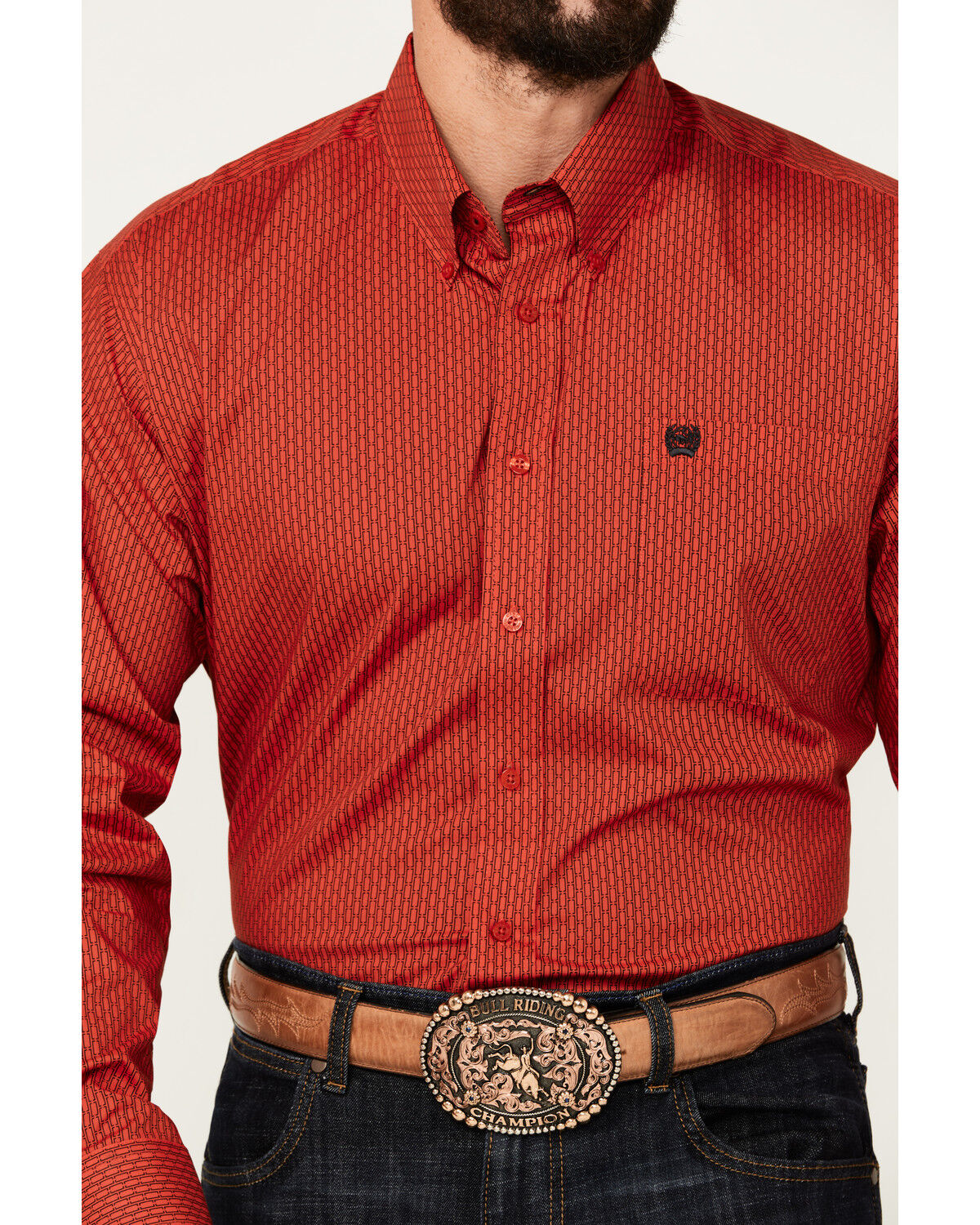 Image #3 - Cinch Men's Geo Print Long Sleeve Button-Down Stretch Western Shirt, Red, hi-res