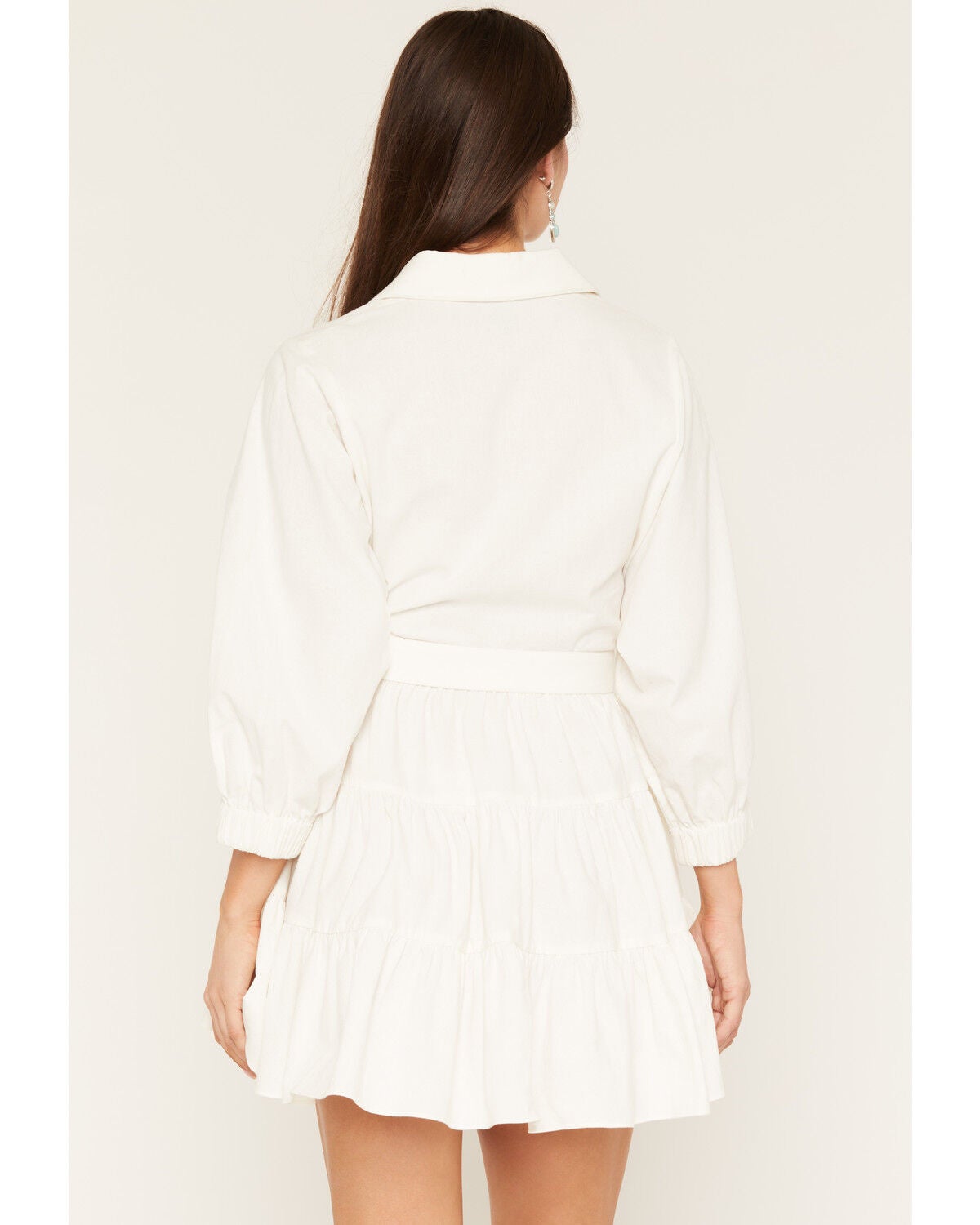Image #4 - Rock & Roll Denim Women's Long Sleeve Belted Mini Dress, White, hi-res