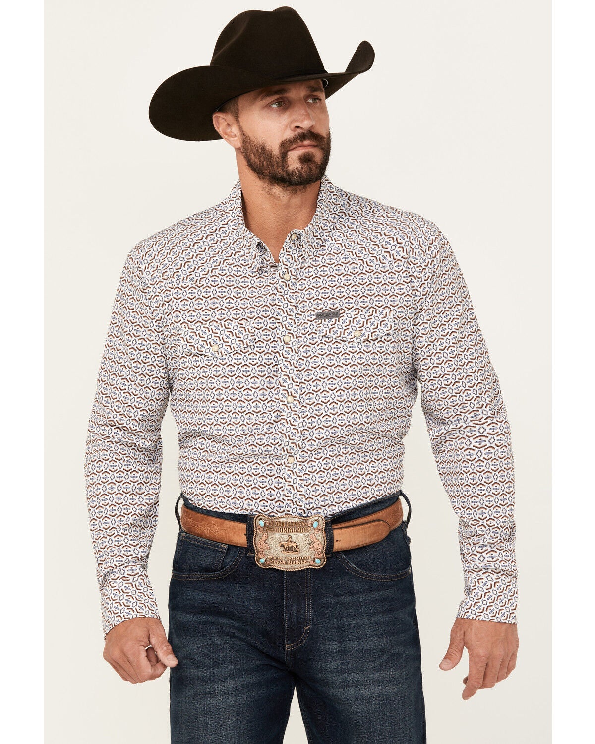 Product Name: Panhandle Select Men's Southwestern Geo Print Long Sleeve Snap Performance Stretch Western Shirt