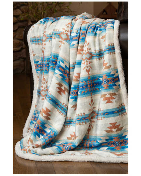 Image #1 - Carstens Home Wrangler Stack Rock Southwestern Faux Sherpa Throw , Blue, hi-res