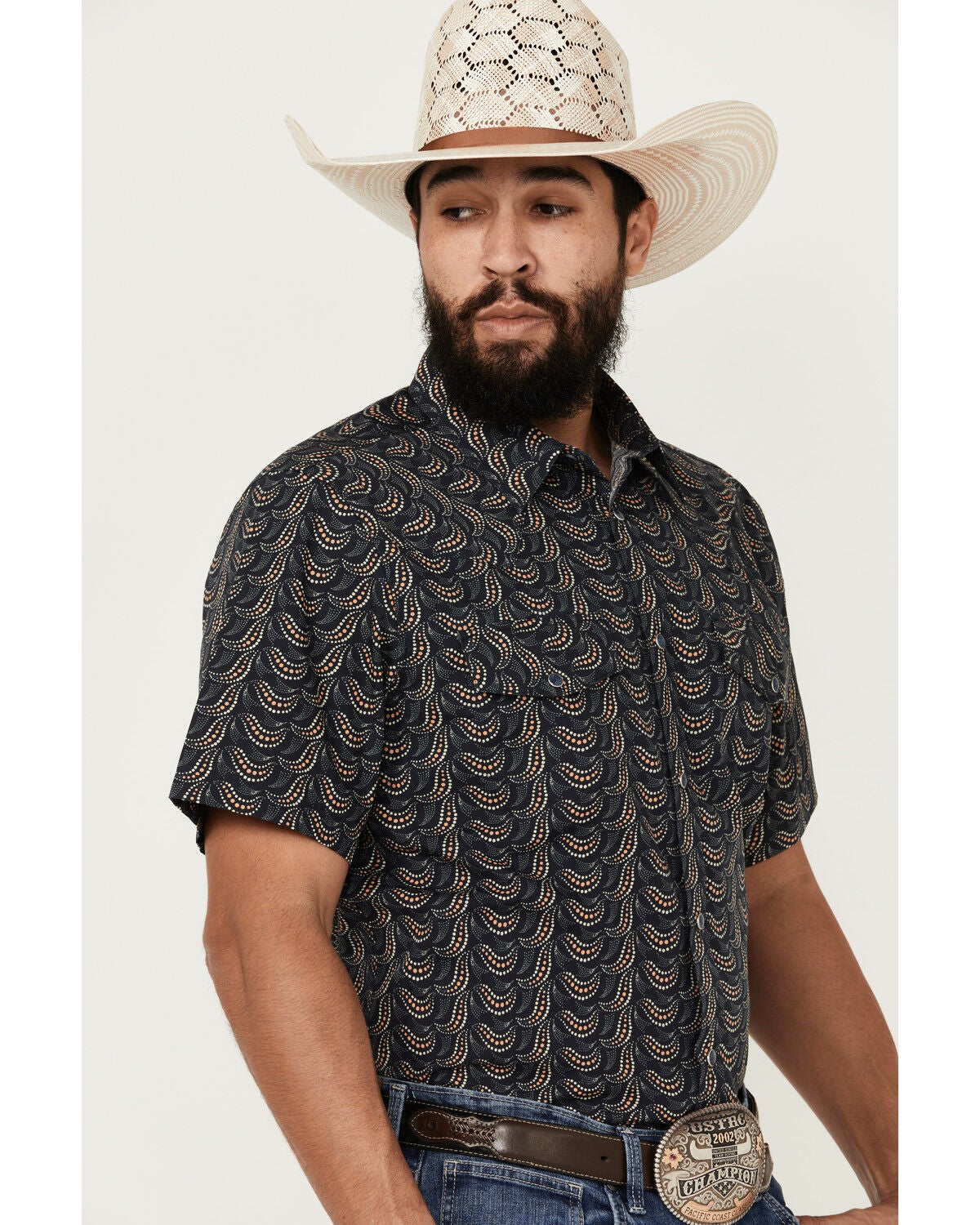 Image #2 - Gibson Men's Disco Ball Geo Print Short Sleeve Snap Western Shirt, Navy, hi-res