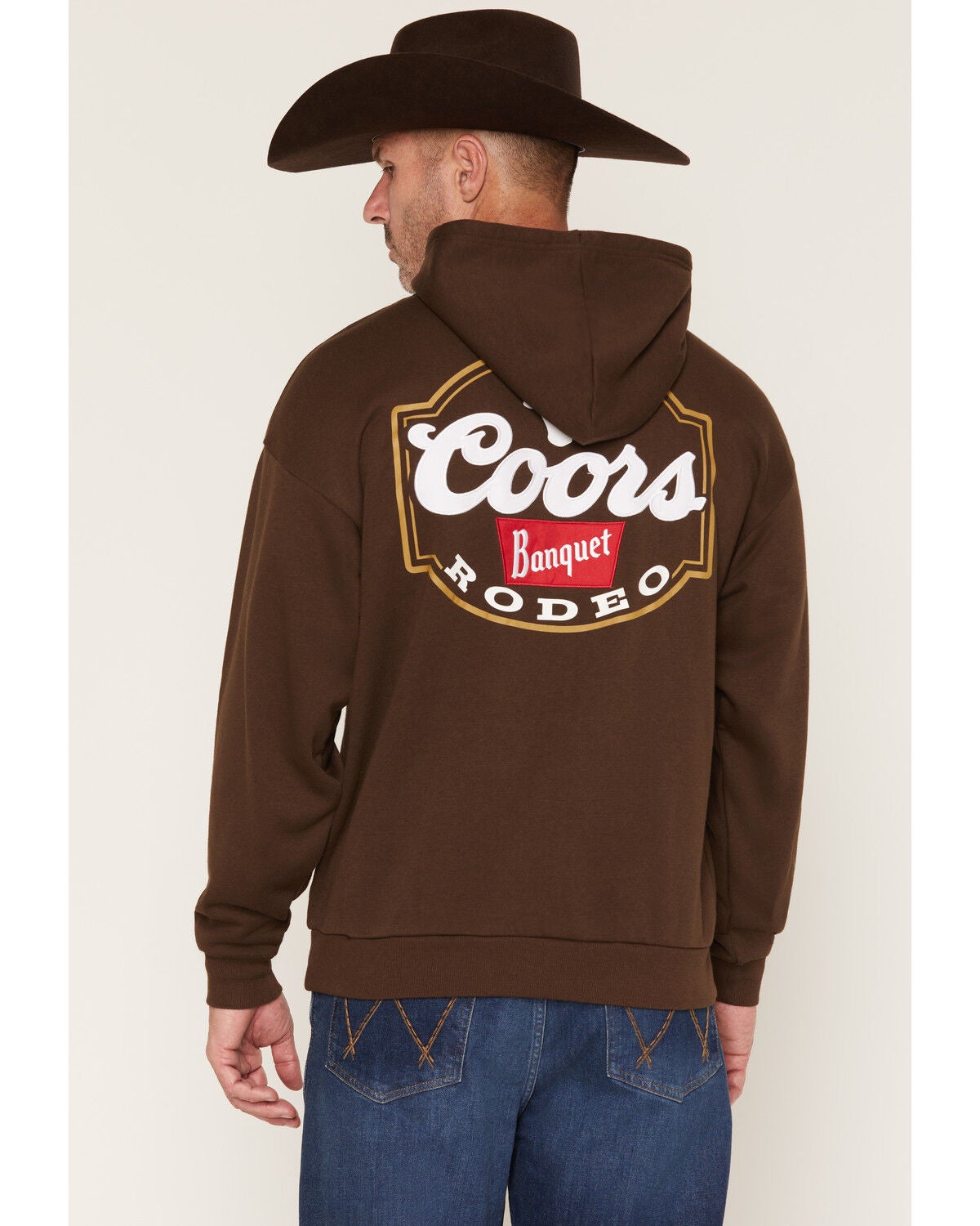 Image #1 - Coors Men's Boot Barn Exclusive Banquet Rodeo Badge Hooded Sweatshirt, Brown, hi-res