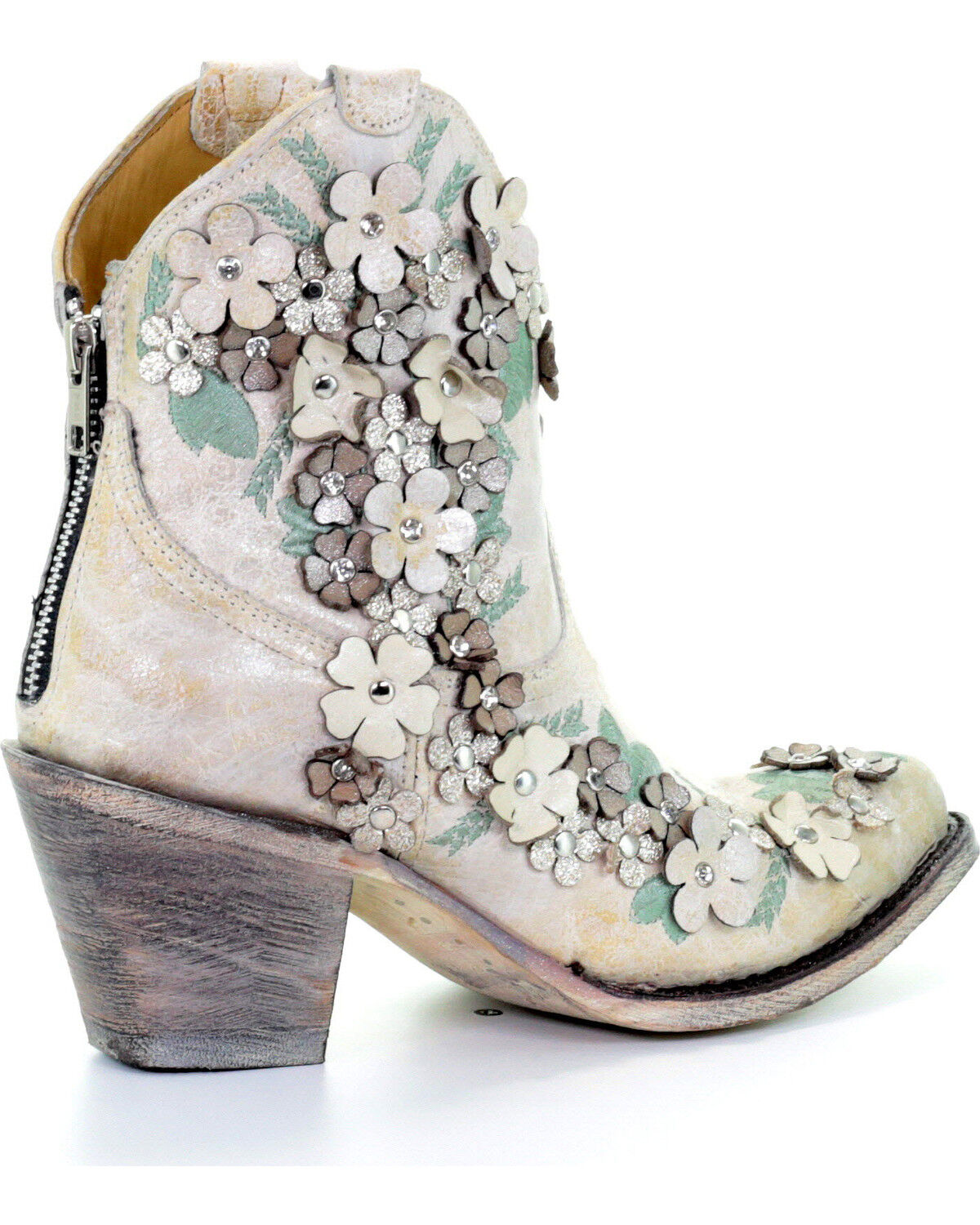 Corral Women's Western Cowgirl White Floral Overlay Ankle Boots A3678 