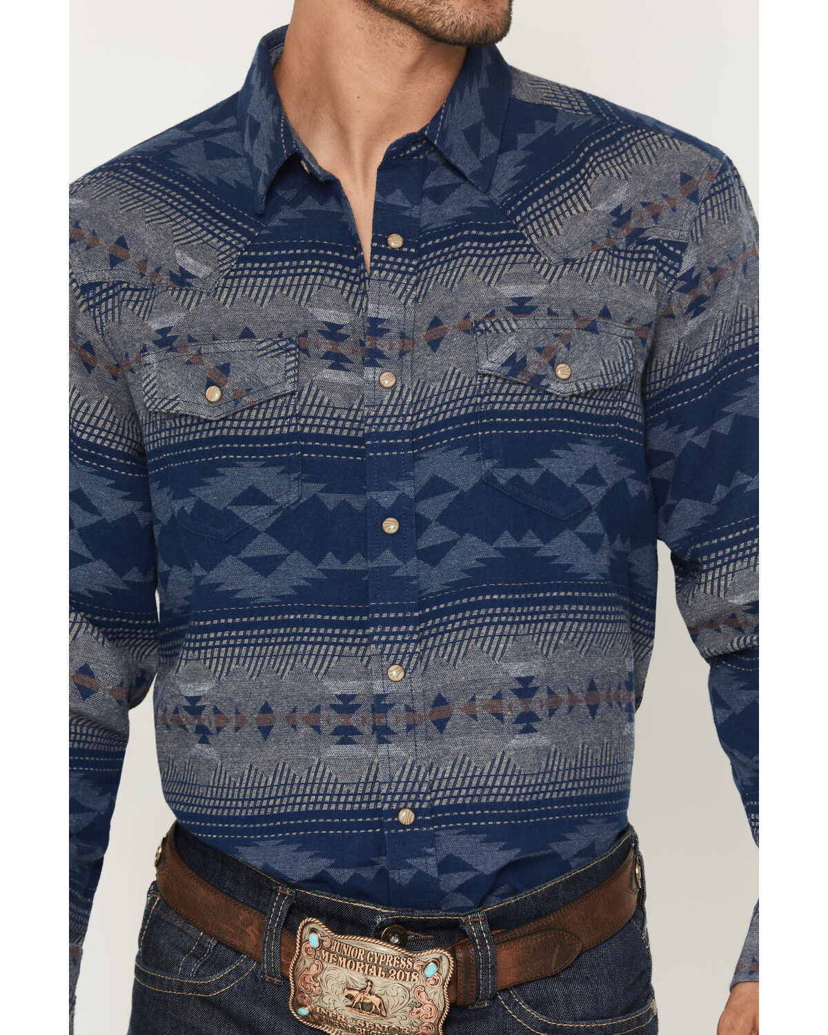 Image #3 - Cody James Men's Arrow Bear Southwestern Long Sleeve Snap Flannel Shirt - Tall, Blue, hi-res