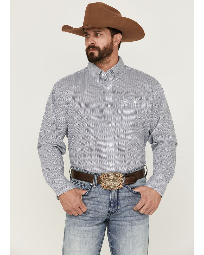 George Strait By Wrangler Men's Arrow Print Long Sleeve Button-Down Western Shirt , Navy, hi-res
