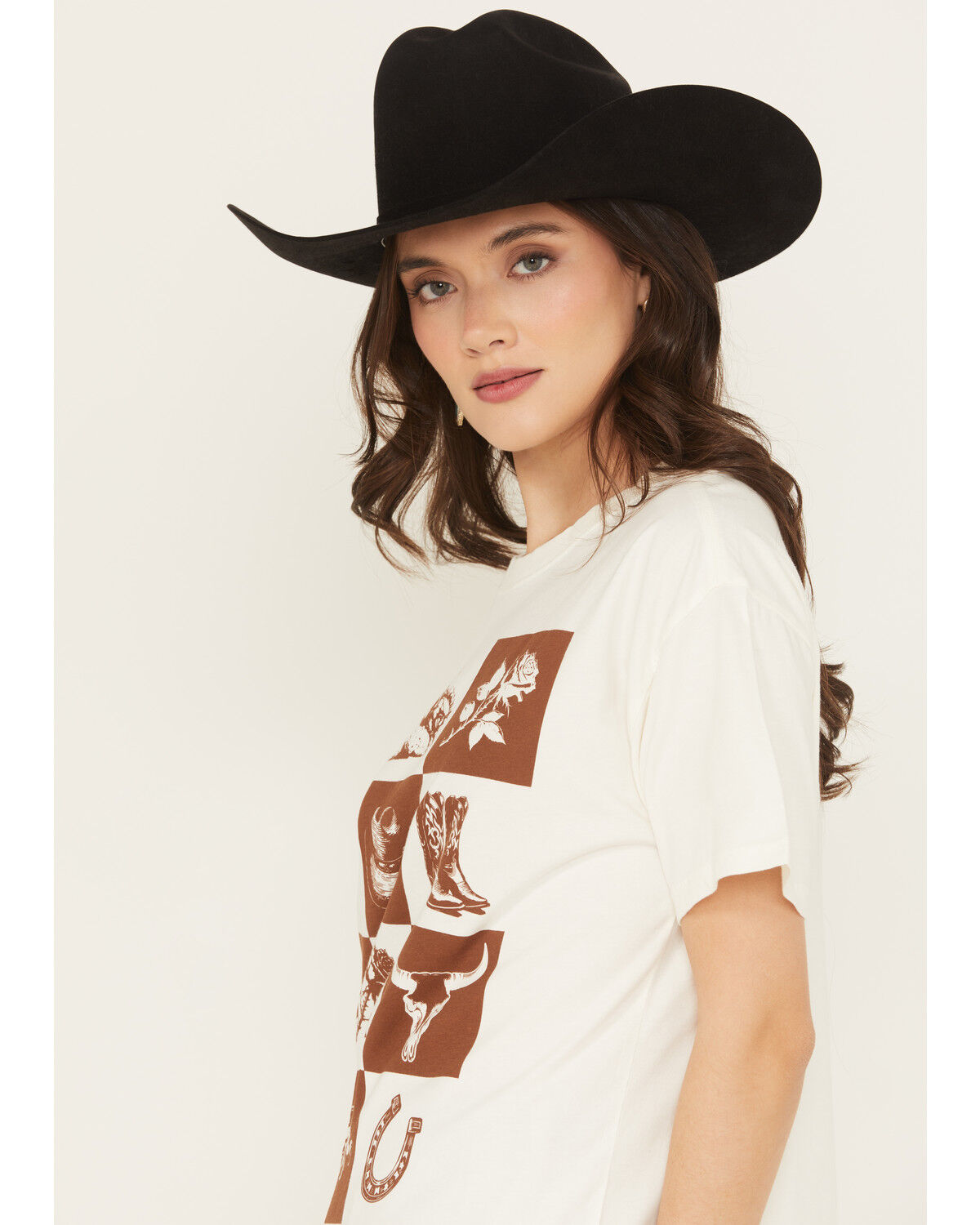 Image #2 - Shyanne Women's Western Checkerboard Short Sleeve Graphic Tee, Ivory, hi-res