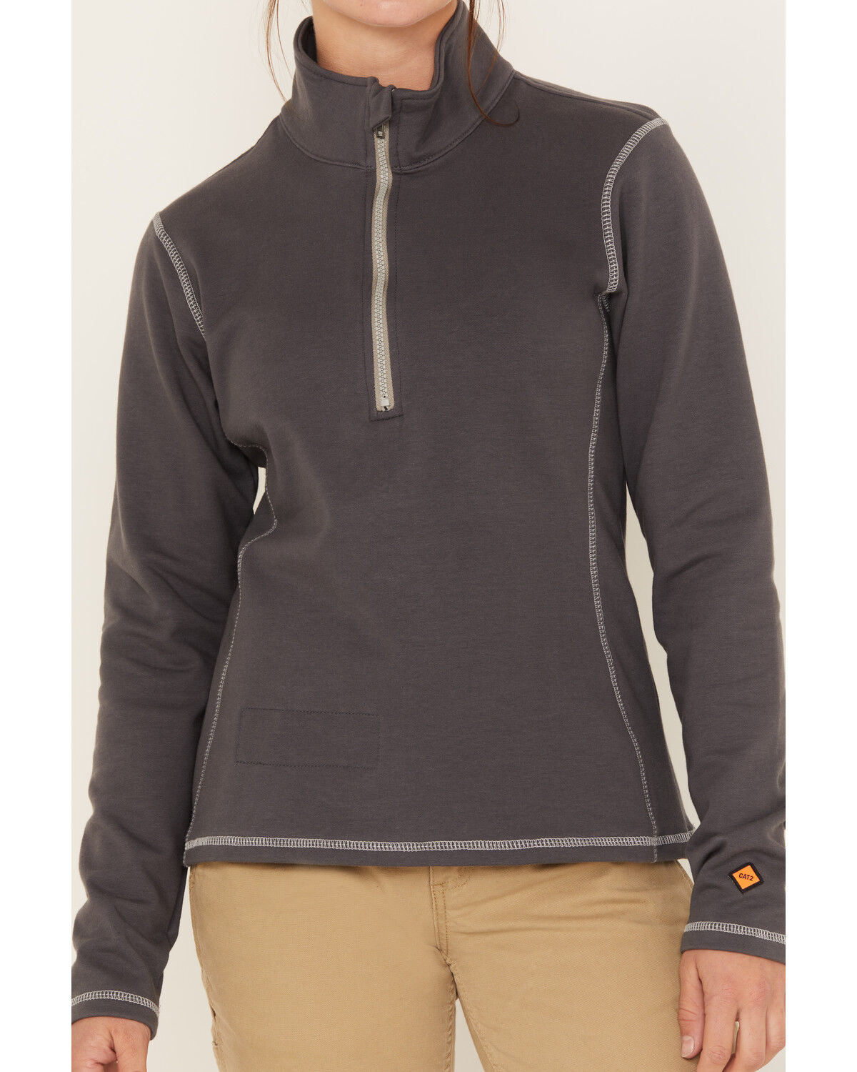 Image #3 - Wrangler Women's FR Quarter-Zip Pullover, Charcoal, hi-res