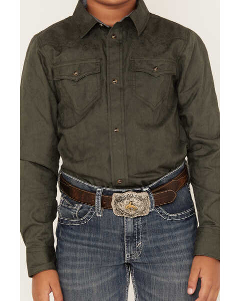 Image #3 - Cody James Boys' Jacquard Long Sleeve Snap Western Shirt, Olive, hi-res