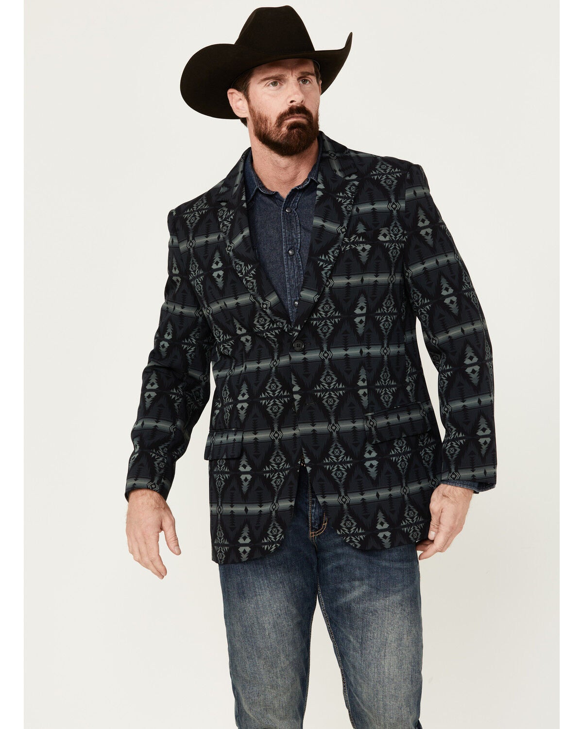 Rock & Roll Denim Men's Southwestern Print Modern Fit Sportcoat, Black, hi-res