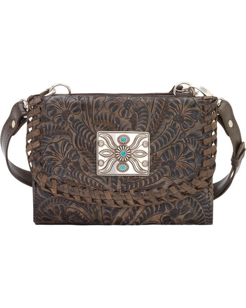 American West Women's Two Step Small Crossbody Bag , Distressed Brown, hi-res