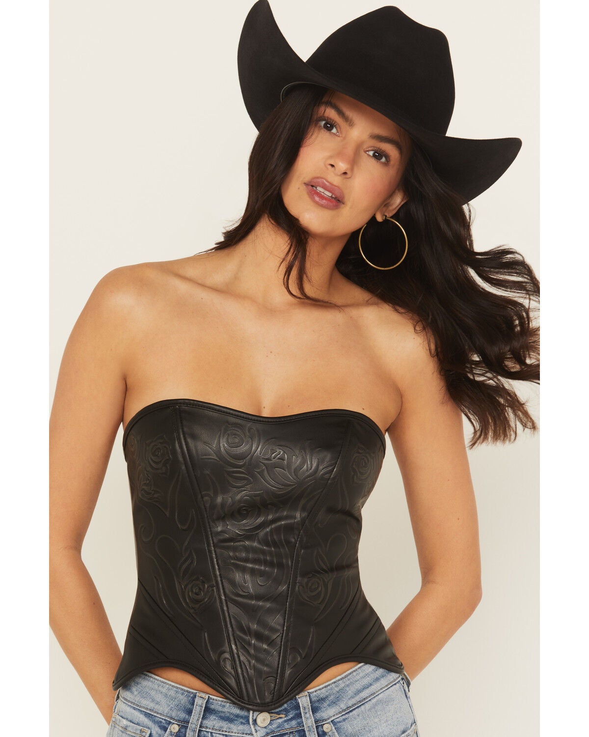 Fornia Women's Rose Embossed Faux Leather Bustier | Sheplers