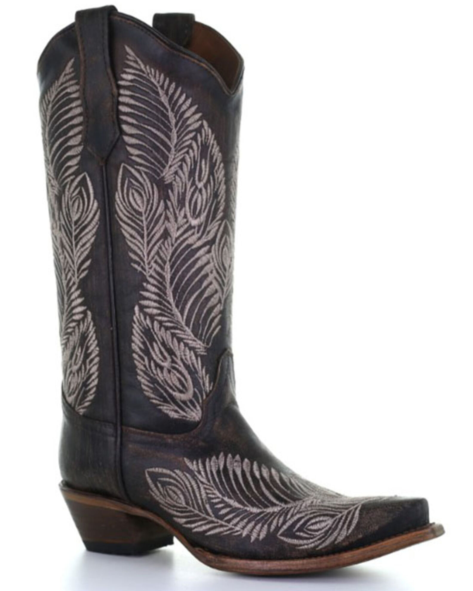 Image #1 - Circle G Women's Feather Embroidery Western Boots - Snip Toe, Dark Brown, hi-res